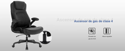 Ralex-Stuhl Ergonomischer Bürostuhl mit 200 kg Tragkraft, PU-Leder-Schreibtischstuhl mit Lordosenstütze und hochklappbaren Armlehnen,