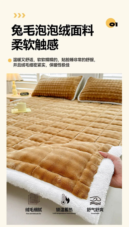 Warm Mattress Topper Quilted Bed Mat Cover Velvet Bed Linen Plush Mattress Protection Pad Матрасы Для Кровати (No Pillowcase).