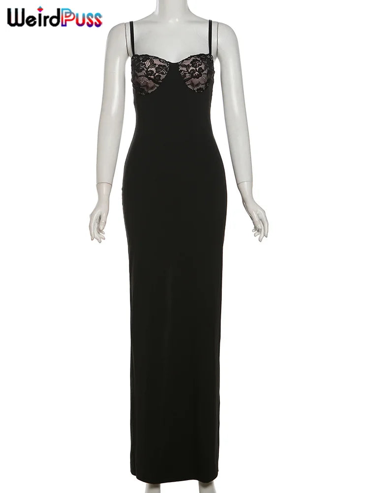 Seltsame Puss sexy Camis Kleid Frauen dünne Patchwork Brust Sommer elegante dünne elastische Stretch Maxi Bodycon Clubwear Vestidos.