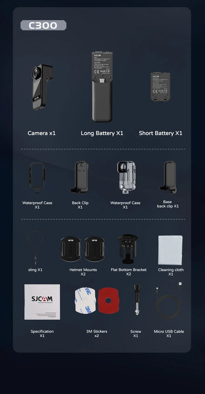SJCAM C300 4K Action Camera Touch Screen 6-Axis Gyro Stabilization 30m Waterproof 1000+2800mAh Battery 460Min Recording