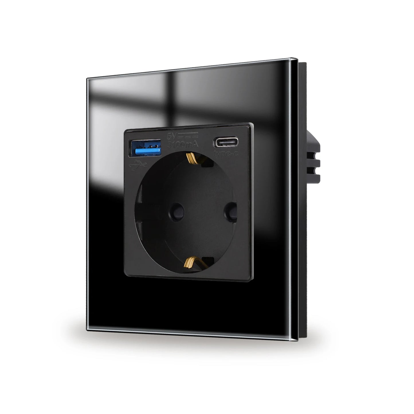 Bingoelec Wandsteckdose, Touch-Lichtschalter mit USB, 20 W, Typ C, Schnellladesteckdose, Glasscheibe, EU-Standard-Steckdosen