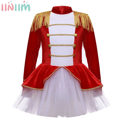 Kinder Mädchen Halloween Weihnachten Karneval Zirkus Zirkusdirektor Cosplay Performance Kostüm Langarm Mesh Trikot Tutu Kleid.