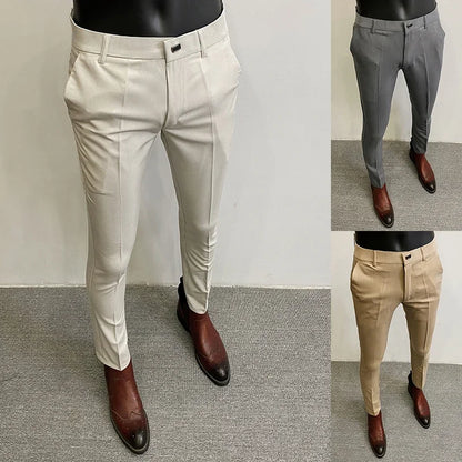 Men Suit Pants Formal Trousers Pantalone Hombre Stretch Slim Solid Color Casual Dress Full Length Pants Fashion New Men Clothing.
