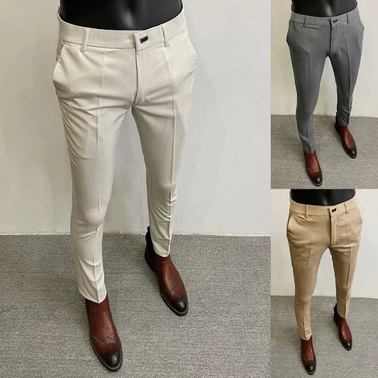 Men Suit Pants Formal Trousers Pantalone Hombre Stretch Slim Solid Color Casual Dress Full Length Pants Fashion New Men Clothing.