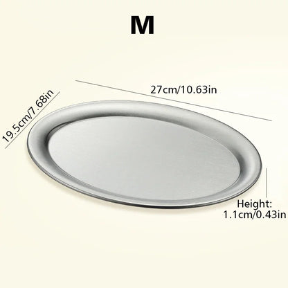 Multi-Size Stainless Steel Oval Dish Plates Household Food Dinner Steamed Shallow Plate Kitchen Tableware.