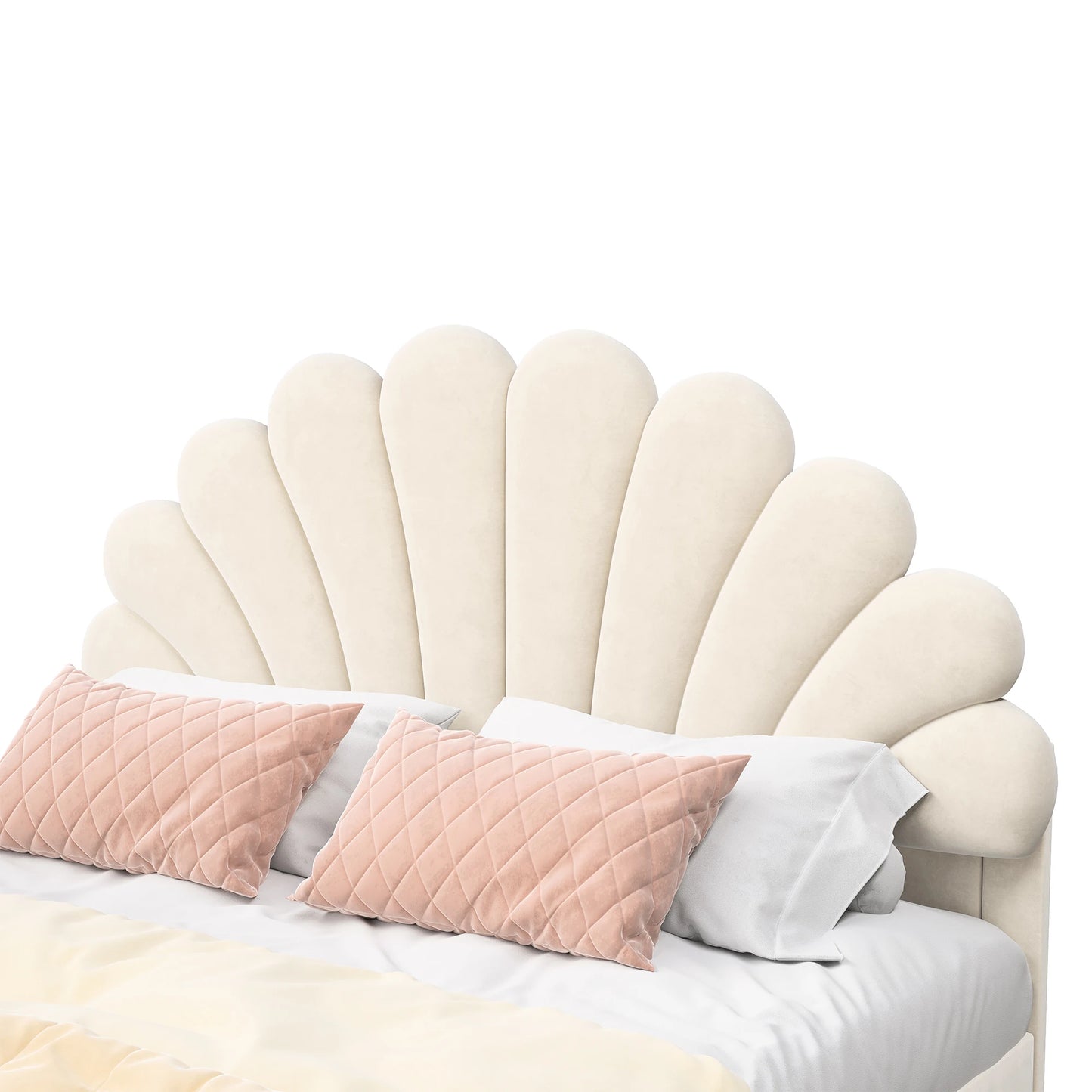 Rosahqnda Kinderbett 140 x 200 cm, Einzelbett, Kinderblütenblattbett, geeignet für Mädchenschlafzimmer, Beige, Weinrot, Samt