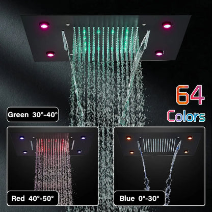 Thermostatic Mixers Bathroom Shower Faucet Set Led Rain Waterfall Bathtub Shower System Remote Control Colors Ceiling Mounted