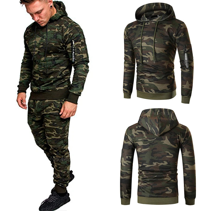 Men's Sportswear Set Two-piece Casual Jogging Warm Breathable Fitness Sportswear Set Military Tactical Hoodie + Trousers.