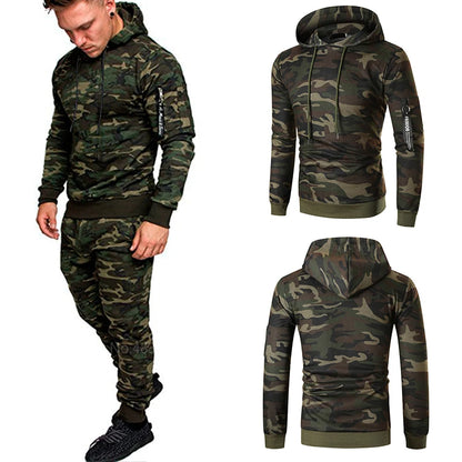 Men's Sportswear Set Two-piece Casual Jogging Warm Breathable Fitness Sportswear Set Military Tactical Hoodie + Trousers.