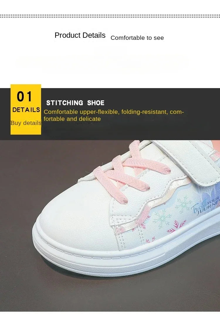 Disney Kids Girls Shoes 2024 New Children Sneakers Girls Elsa Frozen Princess Casual Sport Shoes Student Shoes Teen Shoes.