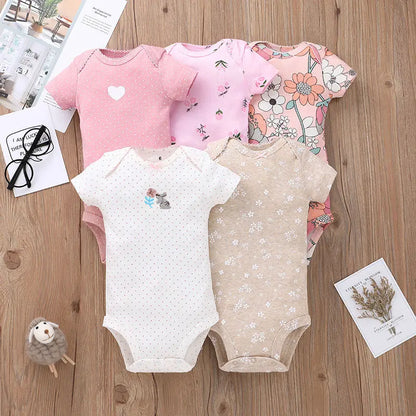 5 stück Unisex Baby Bodys Mode Körper Anzüge Kurzarm Neugeborenen Overall Cartoon Baby Junge Mädchen Kleidung Set Sommer