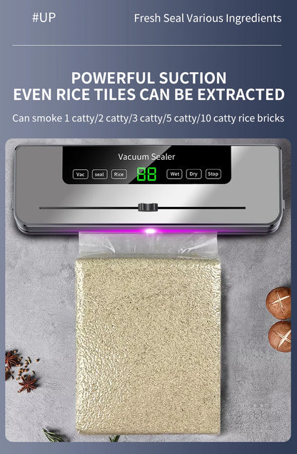 Electric Vacuum Sealer Dry/Wet Food Sealed Packaging Kitchen Food Storage Seal UV Sterilization Built-in Cutter Knife.