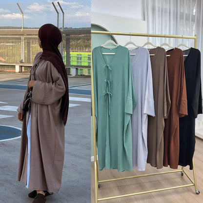 Ramadan Eid Muslim Women Modest Arab Open Abaya Long Dress Jalabiya Lace Up Cardigan Robe Morocco Dubai Abayas Kaftan Vestidos.