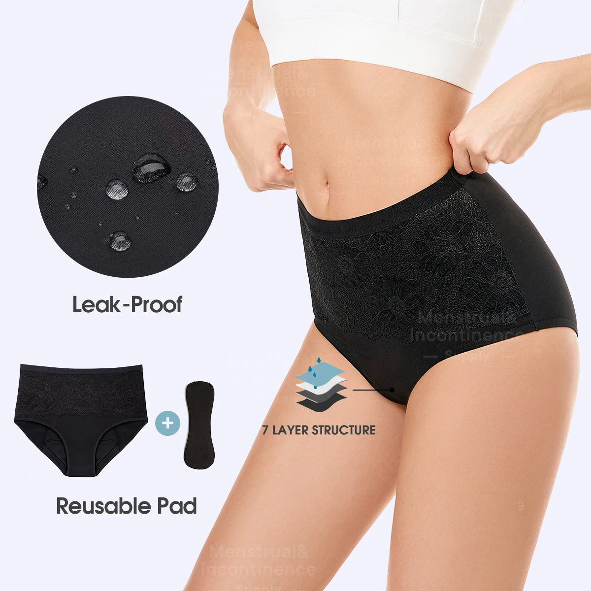 High Rise Women’s Incontinence Panties Multi-layer Leakproof Incontinence Underwear High Absorbency Reusable Eco-Frie.