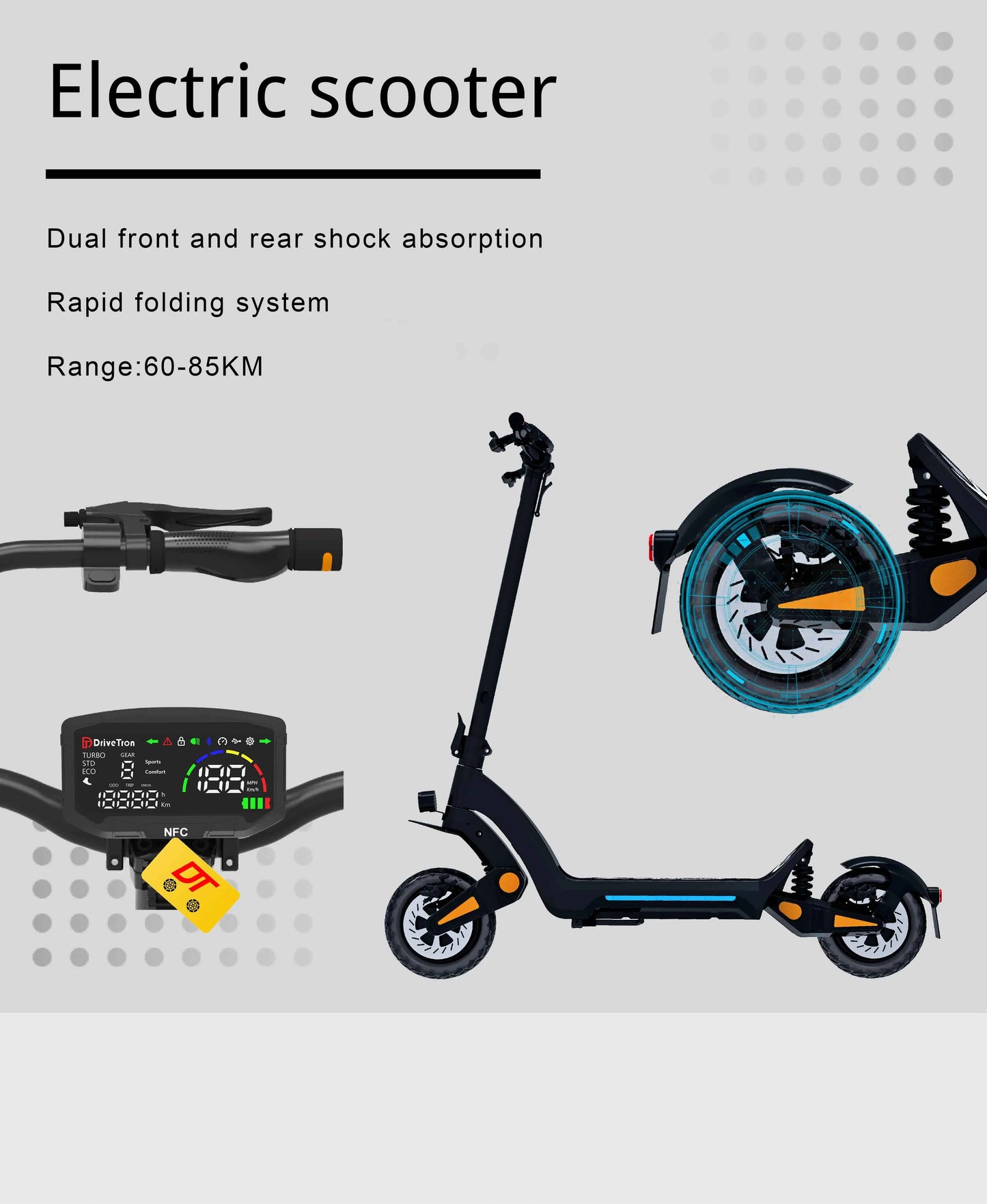 DriveTron DT06 E-Scooter 1900W Peak Power 60V18.2AH Battery 11*11‘’ Fat Tire Adult Electric Scooter.