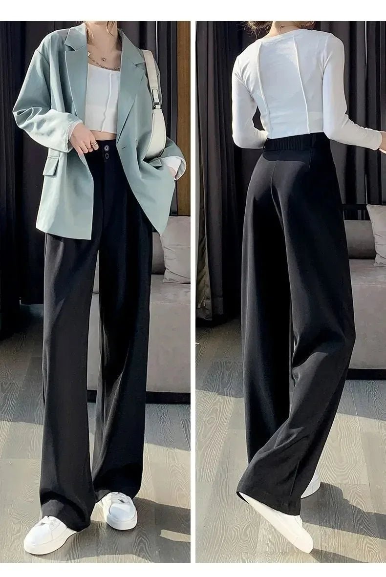 Elegante Breite Bein Hosen Frauen Koreanischen Stil Hohe Taille Schwarz Baggy Hosen Büro Damen Mode Lose Anzug Hosen Streetwear.