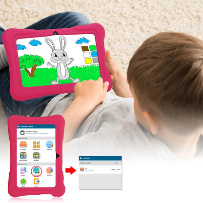 PRITOM 7 Inch Kids Tablet Quad Core Android 10 32GB WiFi Bluetooth Educational Software Installed.
