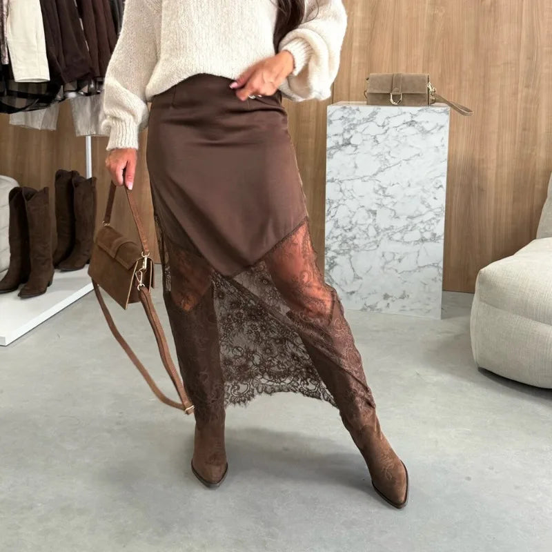 Tuularose Vintage Lace Skirts Fashion Lace Patchwork Sexy See Through Skirts High Street Elegant Party Streetwear Women's Skirts.