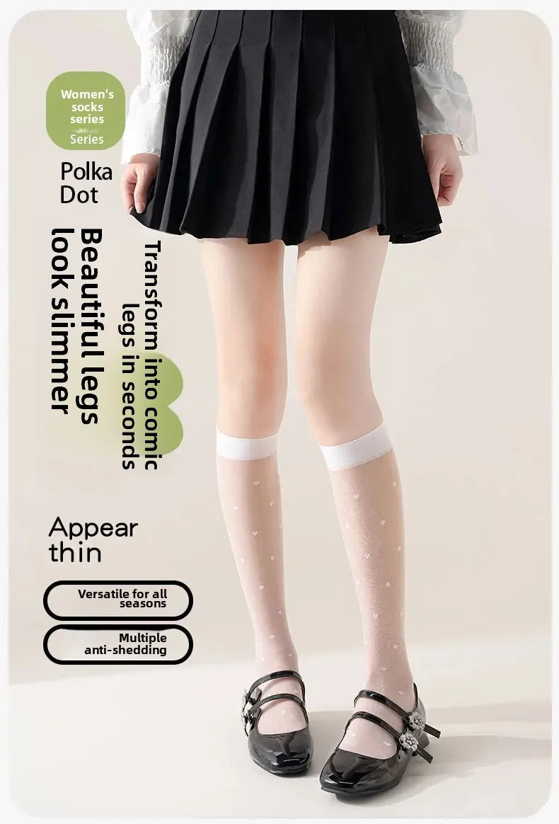 Women's Mid-calf Thin Transparent Stockings Summer Leggings Pure Desire Style Black White Color Half-Transparent Long Tube Socks.