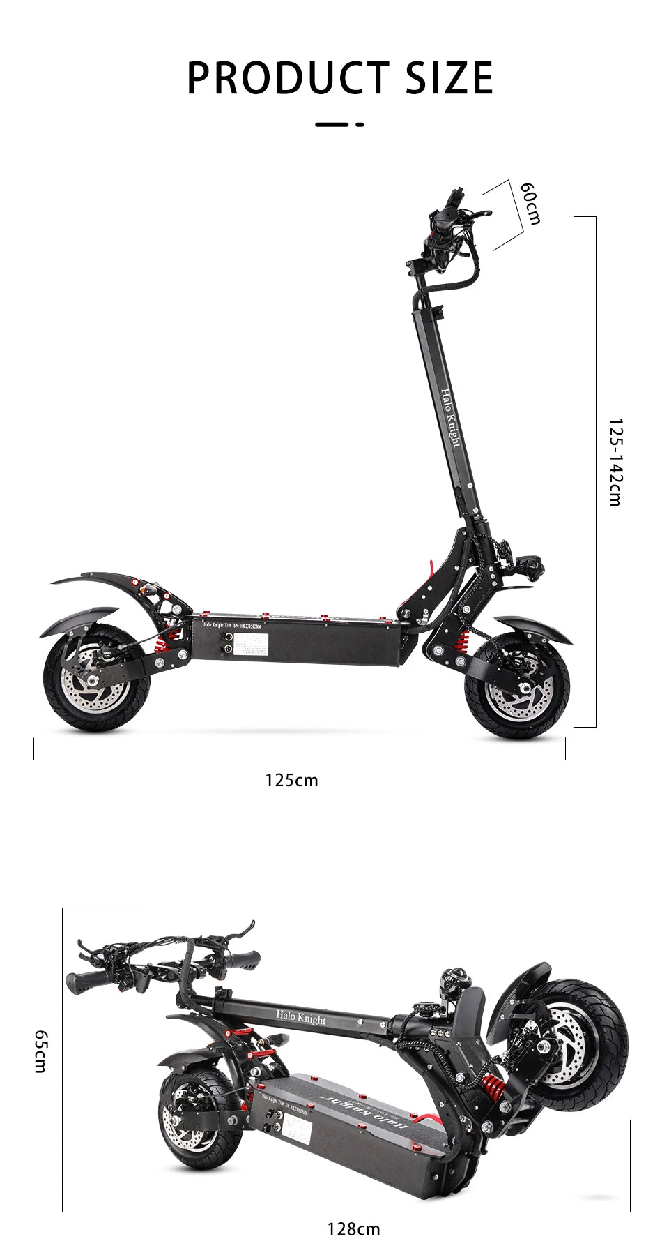 Halo Knight T108 28.8Ah 1000W Dual Motor Faldable Electric Scooter 65KM/H Max Range 60KM On-Road Tire E Scooter with Suspension.