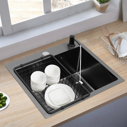 Hochwertiges Küchenspülbecken-Komplettset, 45 x 40 x 20 cm, langlebiges, großes Fassungsvermögen-Reinigungsspüle aus Edelstahl 201, schwarze Spüle mit einer einzigen Schüssel