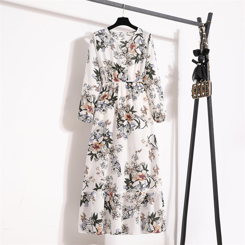 Frühling Sommer Frauen Maxi Kleider Casual Volle Hülse Floral Gedruckt Oansatz Frau Bohe Strand Party Lange Kleid Mujer Vestidos