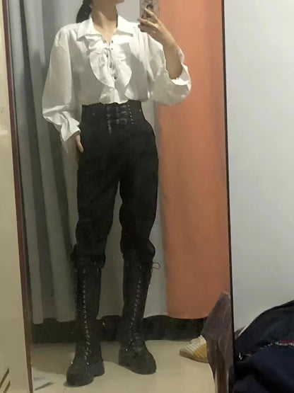 Pirate Shirt for Men Vintage Gothic Renaissance Style Frilled Lace-Up Medieval Buccaneer Blouse Top for All Seasons.