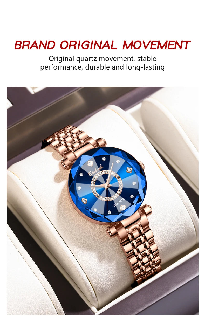 BINBONDN10 Women's Watches Elegant Fashion Original Quartz Watch for Lady Heart of the Ocean Design Waterproof Luminous Diamond.