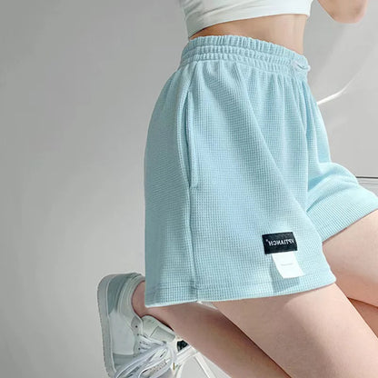 2025 Waffle Women's Shorts High Waist Black Shorts Casual Aesthetic Elastics Hot Pants Loose Summer Women's Clothing Bottoms