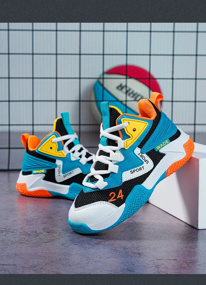 Children Basketball Shoes for Boys Girls Kids Teenagers Breathable Non-slip Lace Up Indoor Outdoor Training Sneakers Tennis Shoe