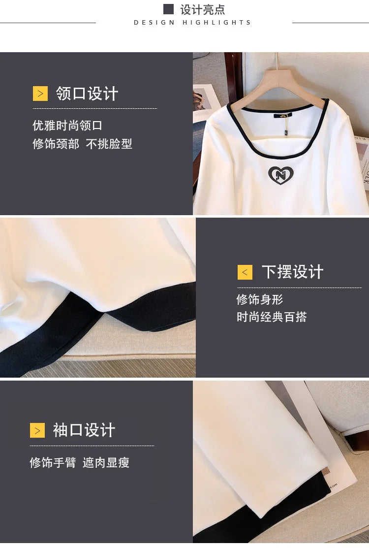 150kg plus size Damen büste Herbst Frühling lose einz eilige Hals Langarm Sweatshirt schwarz weiß 5xl 6xl 7xl 8xl 9xl.