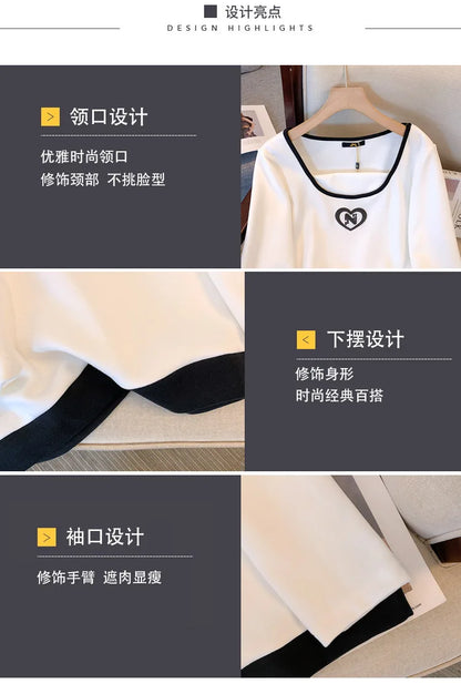 150kg plus size Damen büste Herbst Frühling lose einz eilige Hals Langarm Sweatshirt schwarz weiß 5xl 6xl 7xl 8xl 9xl.