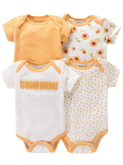 4PCS Neugeborenen Strampler Kurzarm Rundhals Cartoon Tier Blumen Drucken Body Onesies Für Baby Jungen Und Mädchen Kleidung.