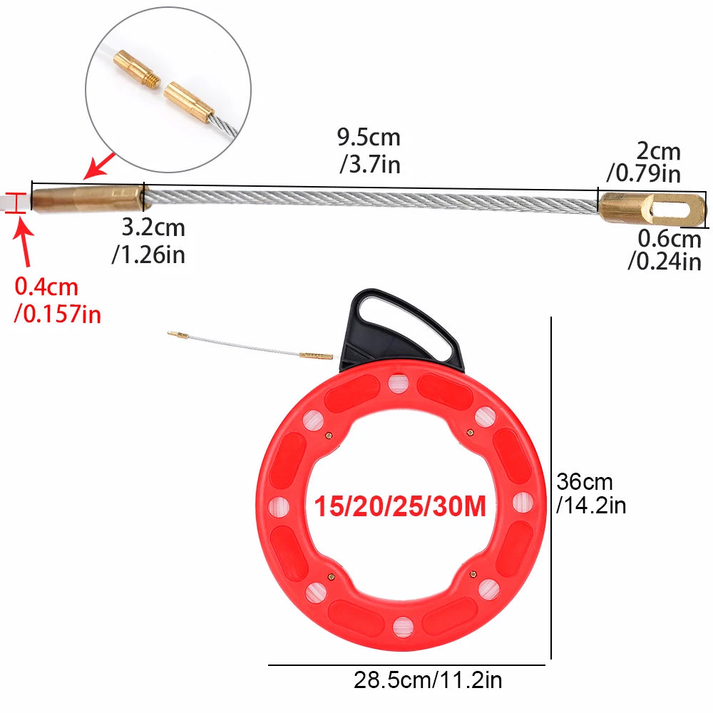 4mm 25/30 Meter Fiberglass Wire Cable Puller Fish Tape Reel Nylon Conduit Ducting Rodder Pulling Guide Device Wire Cable Tool.