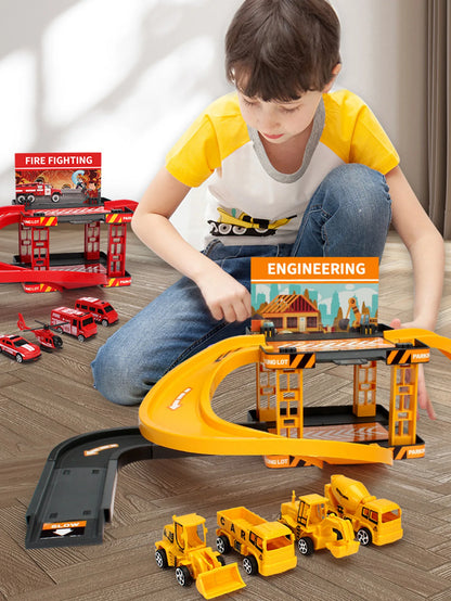 Parking Track Car Children Toys Police Cars Fire Engines Engineering Vehicle Ramp Road Construction Inertial Sliding Track Games.