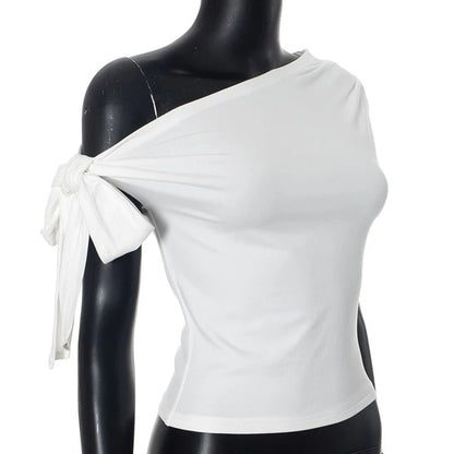 Vacation Styles One-Shoulder Cropped Top Womens Slim Fit Women One Shoulder Top Applicable For Vacation Solid Color Pattern.