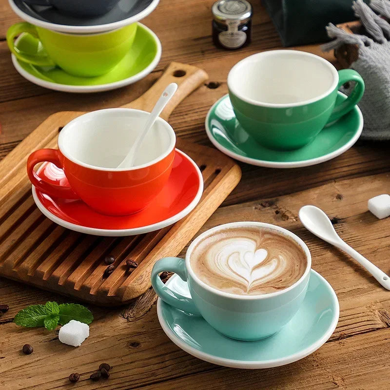 300ml Ceramic Coffee Cup and Saucer Set Pottery Latte Cups Breakfast Milk Mug Afternoon Teacup Porcelain Water Mugs Wholesale.