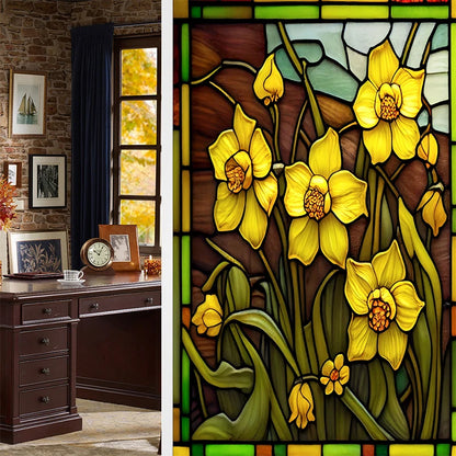 Colorful Retro Flower Bird Window Film PVC Electrostatic Glass Stickers Stained Window Films Static Cling Frosted Glass Film.