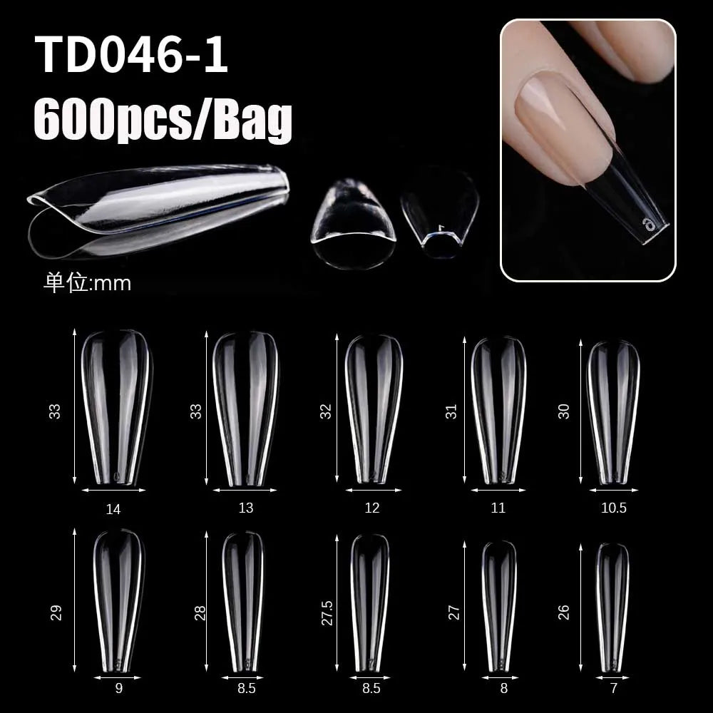 500/600pcs Long Pointed Fake Nail Tips Stiletto Half Cover French Acrylic UV Gel False Nail Extension Press On Nails Manic Tool