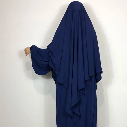 New One Layer Jazz Crepe Diamond Khimar High Quality Muslim EID Ramadan Islamic Clothing Tie Back Prayer Hijab Dropshipping