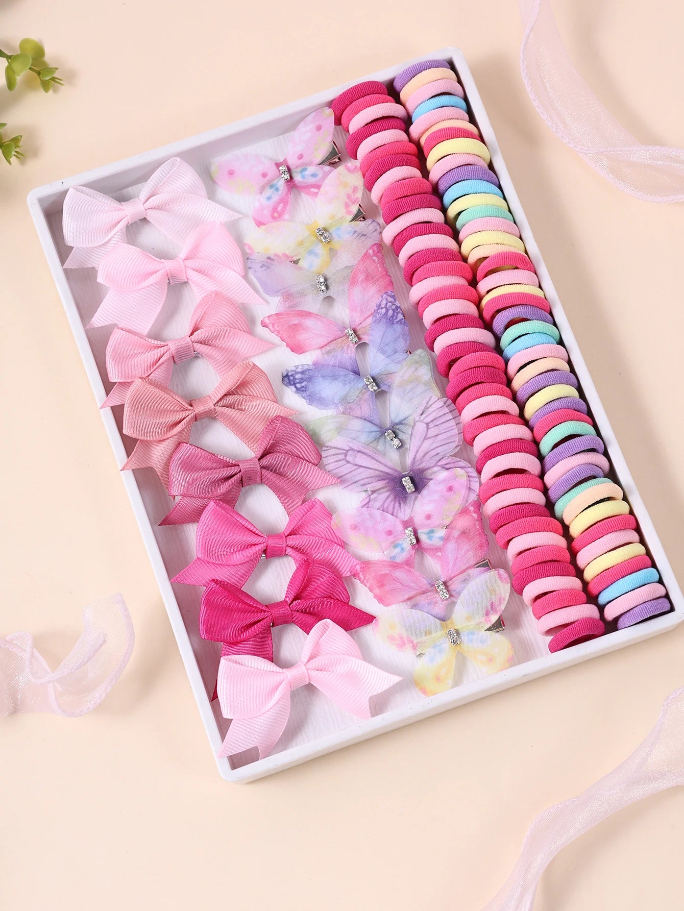 115pcs Colorful Hair Accessories Set for Women Elastic Hair Ties Printed Butterfly Hair Clips Pink Hairpins Daily Use Headwear.