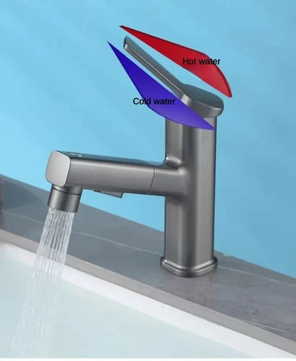 3 Function Stream Sprayer Hot Cold Brass Washbasin Faucet for Bathroom Single Handle Dual Hole Pull Out Basin Sink Mixer Tap