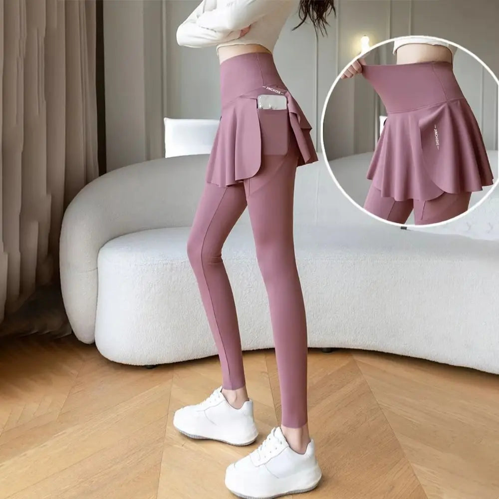 Pants Skirt Combined Side Pocket Fitness Legging with Pocket Skinny Elastic Leggings Thickened Solid Sports Yoga Pants Outdoor.