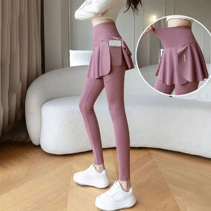 Pants Skirt Combined Side Pocket Fitness Legging with Pocket Skinny Elastic Leggings Thickened Solid Sports Yoga Pants Outdoor.