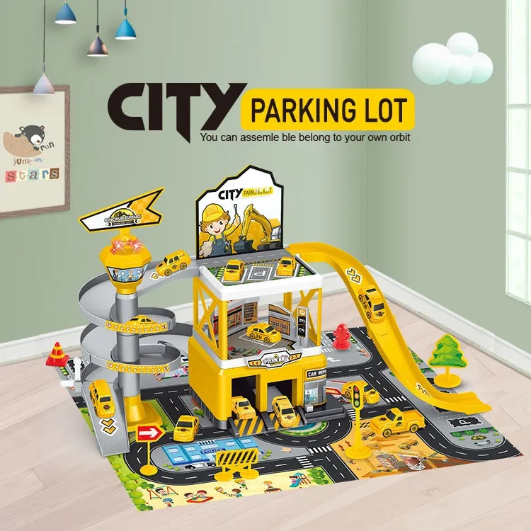 Garage Racing Track Sliding Car Parking Lot Toys Multi-Storey Car Parking Fire Police Engineering Mini Vehicle Toy for Boys Gift.