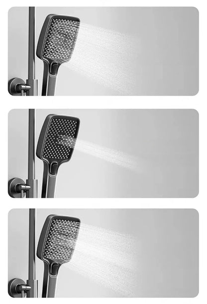 Bathroom Luxury Shower Faucet System with Lights Tempered Glass Shower Set Digital Display Copper Mixer Shower Faucet Set