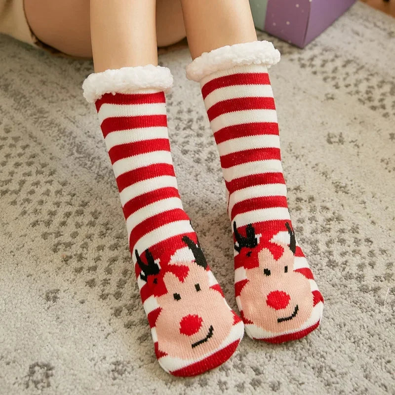 Christmas Fuzzy Socks Womens Winter Thermal Warm Floor Sock Soft Female Home Indoor Gifts Non Slip Grip Slipper Sock Fluffy