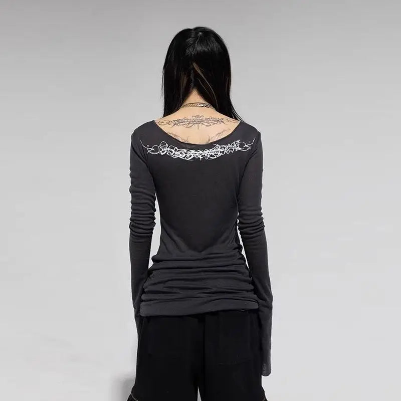 Seeslim Gothic Graphic T Shirts Women Long Sleeve Korean Fashion 2000s Clothes Y2k Slim Spring Autumn Tops Tees Female Clothing.