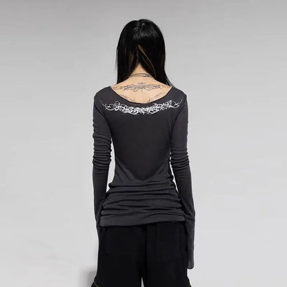 Seeslim Gothic Graphic T Shirts Women Long Sleeve Korean Fashion 2000s Clothes Y2k Slim Spring Autumn Tops Tees Female Clothing.
