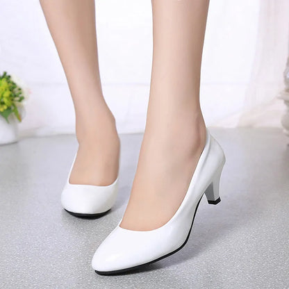 Shoes Ladies Pumps Medium Heel Nude Sexy High Heels Weeding Shoes Women Office Work White Pumps Party Shoes.